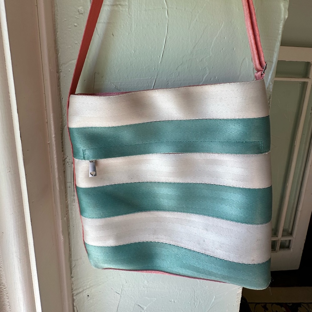Harvey’s streamlined tote green and white stripes crossbody bag